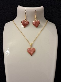 Set aus Ohrringen und Kette Herz rosa Glitzereffekt